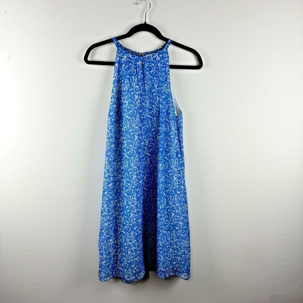 Diane Von Furstenberg Dress Womens Size 10 Silk High Neck Keyhole Designer Blue